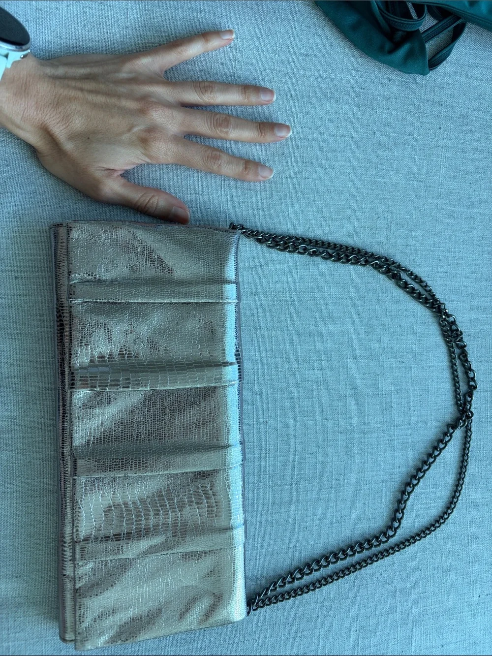 Metallic silver Evening Clutch with Chain Strap